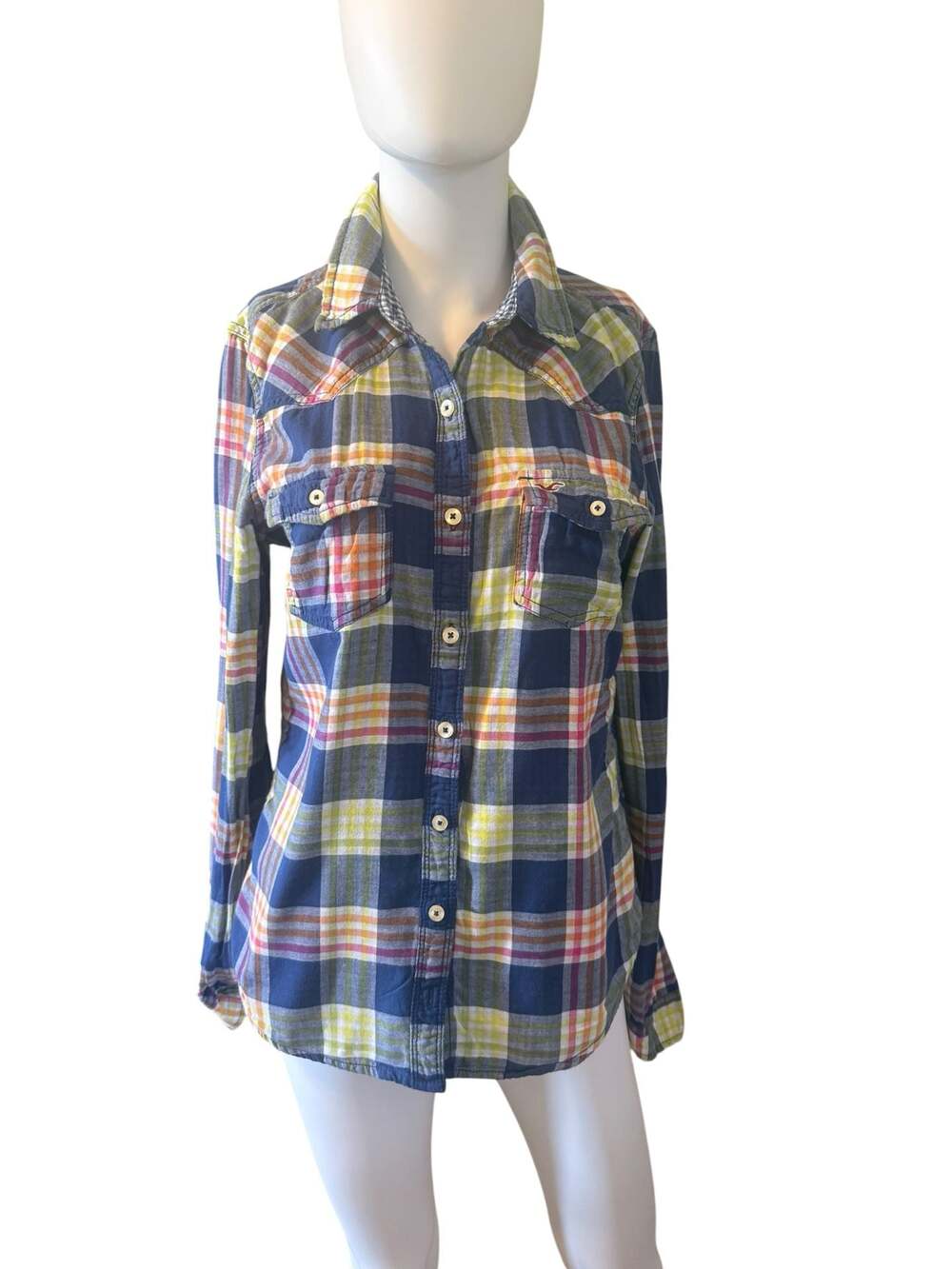 Y2K vintage Hollister Women's Long Sleeve Multicolor Plaid Button Up size L
